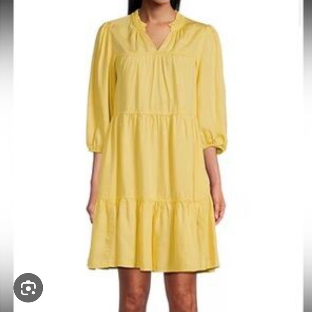 Westbound Sunny Yellow Tiered V-Neck Mini Dress